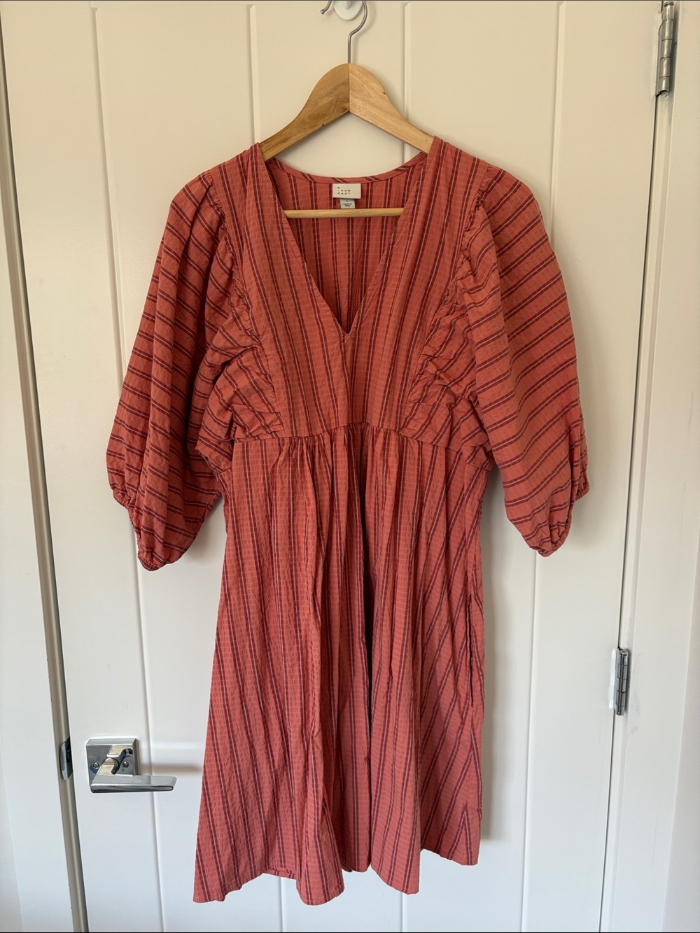 Rust Striped V-Neck Midi Dress - Women
